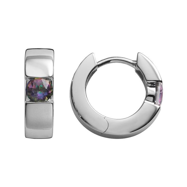 Sterling Silver Rainbow Quartz Hoop Earrings, Women's, Multicolor