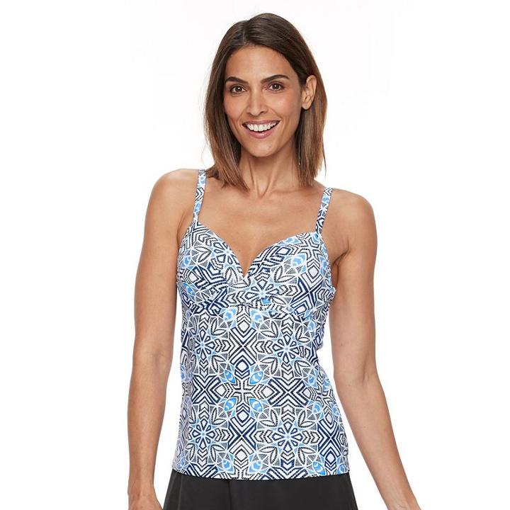 Women's Croft & Barrow&reg; Bust Enhancer Twist-front Tankini Top, Size: 10, Med Blue