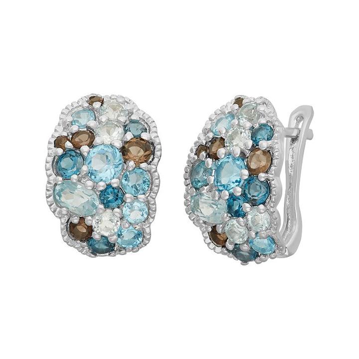 Sterling Silver Topaz & Quartz Cluster Drop Earrings, Women's, Blue