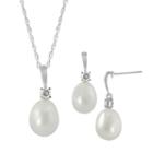 Sterling Silver Freshwater Cultured Pearl And White Topaz Pendant And Drop Earring Set, Women's