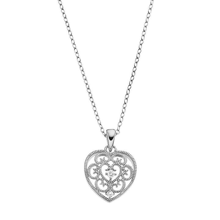 Primrose Cubic Zirconia Filigree Heart Pendant Necklace, Women's, White