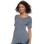 Juniors' Cloud Chaser Latticework Cold-shoulder Tee, Teens, Size: Small, Dark Grey