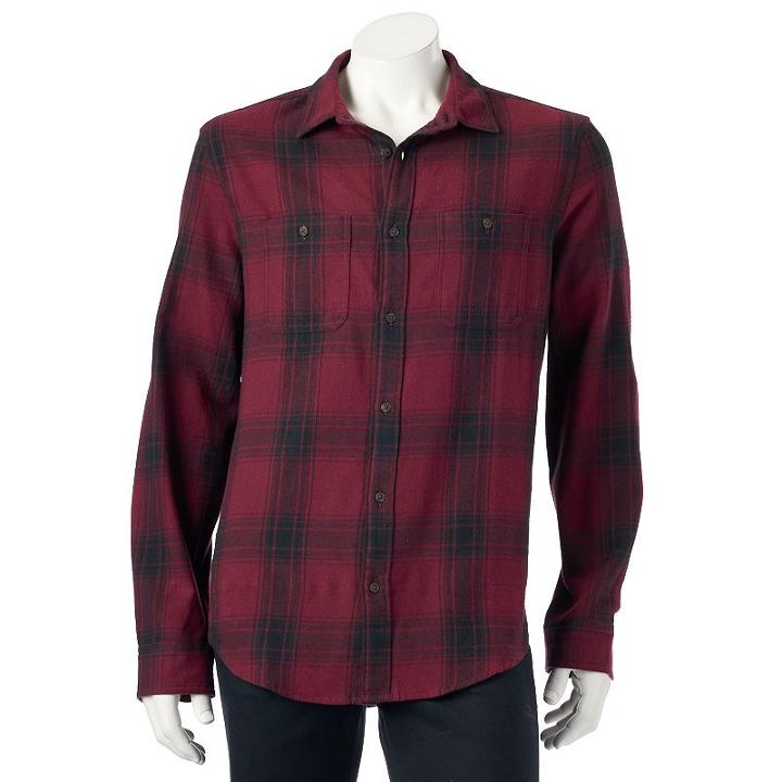 Big & Tall Urban Pipeline&reg; Plaid Flannel Button-down Shirt, Men's, Size: M Tall, Dark Red