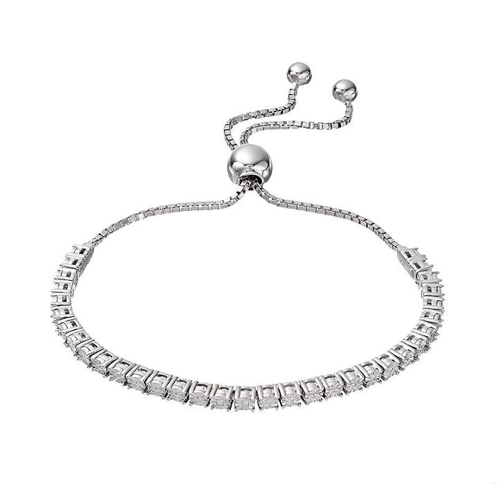 Sterling Silver Diamond Accent Bolo Bracelet, Women's, Size: 7, White