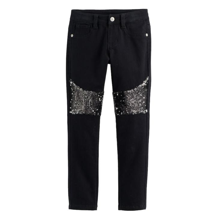 Girls 4-12 Sonoma Goods For Life&trade; Sequin Stretch Skinny Sateen Jeans, Size: 12, Dark Grey