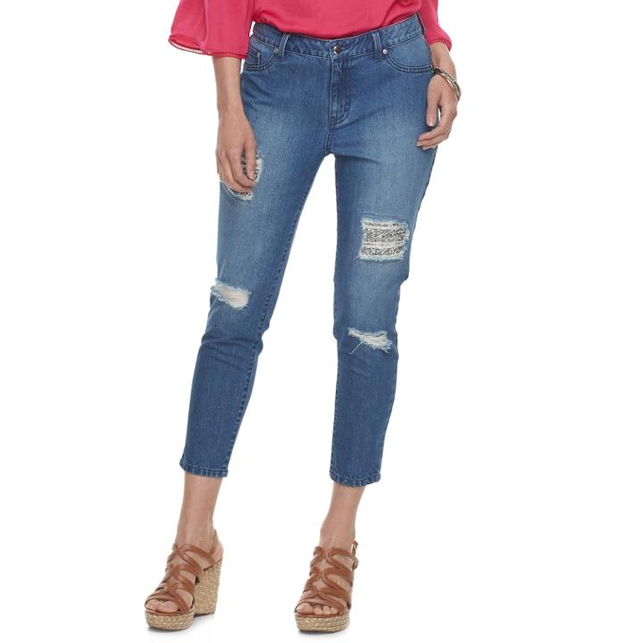 Women's Jennifer Lopez Ripped Crop Super Skinny Jeans, Size: 12, Blue