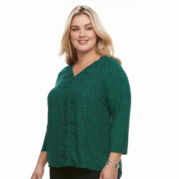 Plus Size Dana Buchman High-low V-neck Top, Women's, Size: 1xl, Green