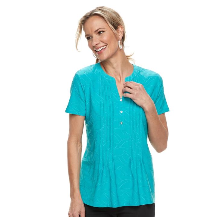 Women's Croft & Barrow&reg; Jacquard Pintuck Henley Top, Size: Small, Med Blue
