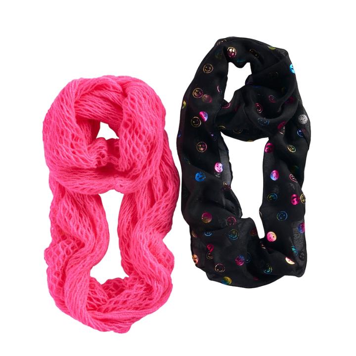 Girls 4-16 2-pk. Emoji Print & Open Knit Infinity Scarves, Dark Pink