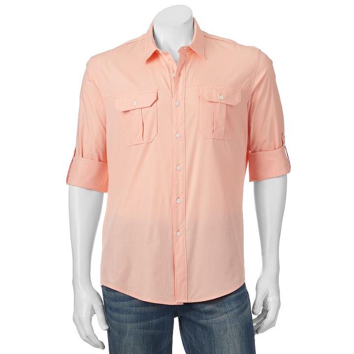 Men's Apt. 9&reg; Modern-fit Solid Roll-tab Casual Button-down Shirt, Size: Xl, Brt Orange