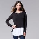 Petite Simply Vera Vera Wang Mock-layer Top, Women's, Size: L Petite, Black