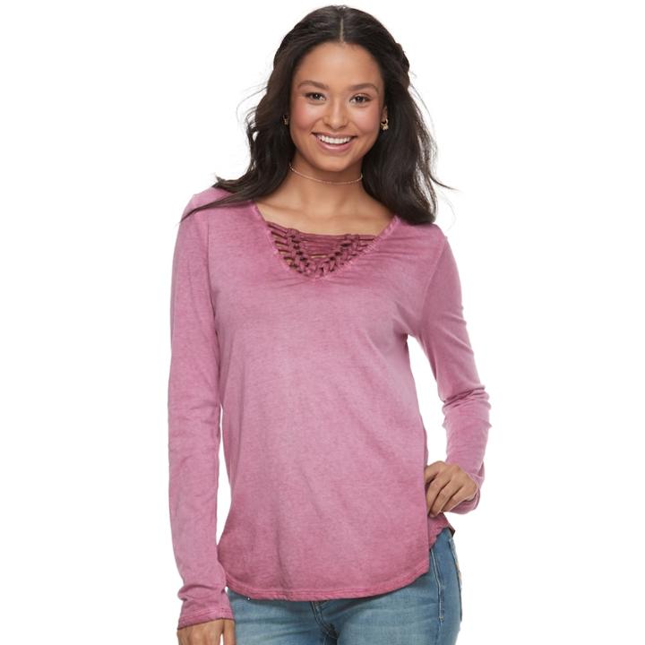 Juniors' Mudd&reg; Macrame Long Sleeve Tee, Teens, Size: Large, Dark Pink