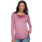 Juniors' Mudd&reg; Macrame Long Sleeve Tee, Teens, Size: Large, Dark Pink