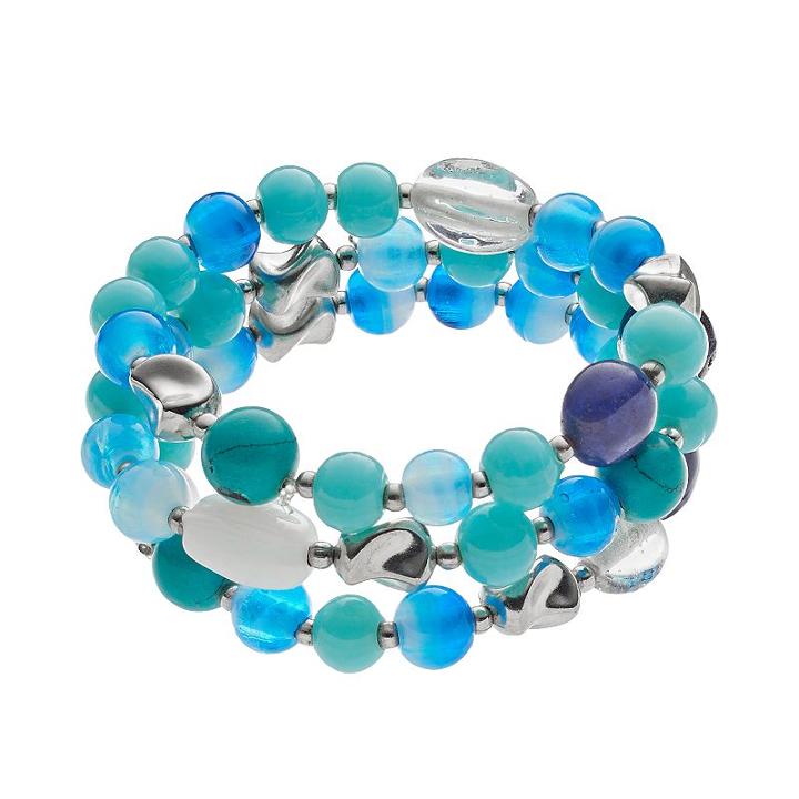 Blue & Simulated Turquoise Beaded Stretch Bracelet Set, Women's, Turq/aqua