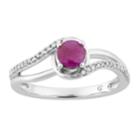 10k White Gold Ruby & 1/8 Carat T.w. Diamond Swirl Ring, Women's, Size: 6, Red