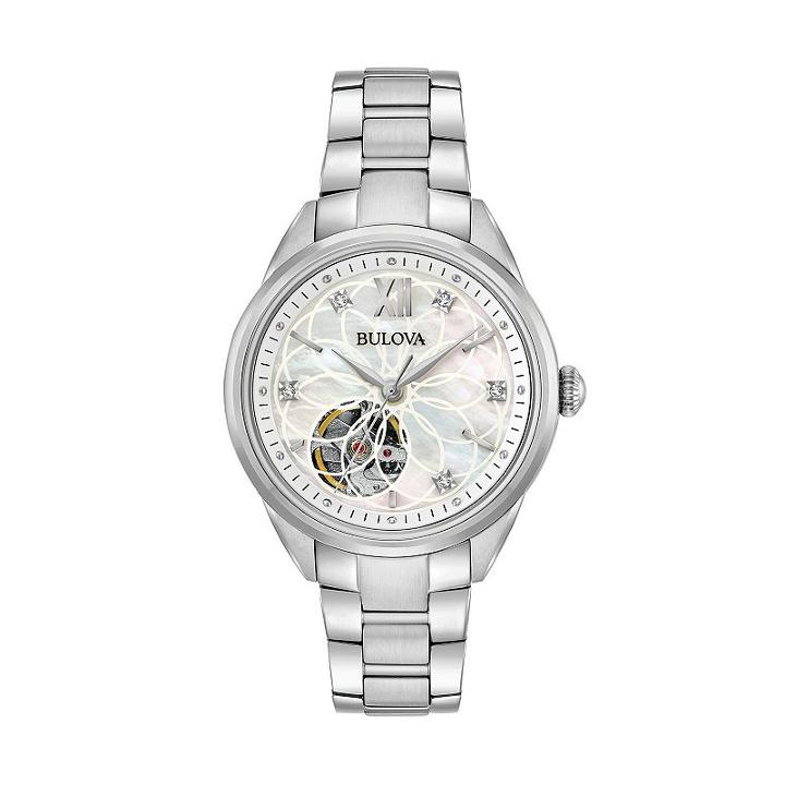 Bulova Women's Diamond Stainless Steel Automatic Skeleton Watch - 96p181, Grey