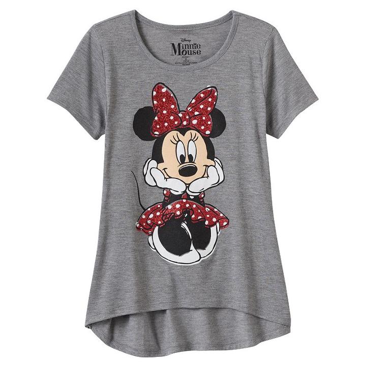 Disney's Minnie Mouse Girls 7-16 Short Sleeve Glitter Graphic High-low Hem Tee, Girl's, Size: Small, Med Grey