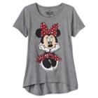 Disney's Minnie Mouse Girls 7-16 Short Sleeve Glitter Graphic High-low Hem Tee, Girl's, Size: Small, Med Grey