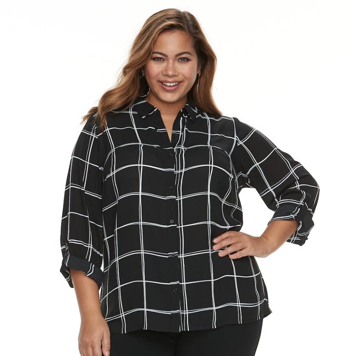 Plus Size Apt. 9&reg; Button Front Top, Women's, Size: 0x, Black