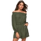Women's Jennifer Lopez Satin Off-the-shoulder Romper, Size: Large, Dark Green