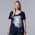 Plus Size Simply Vera Vera Wang Printed V-neck Tee, Women's, Size: 2xl, Blue (navy)