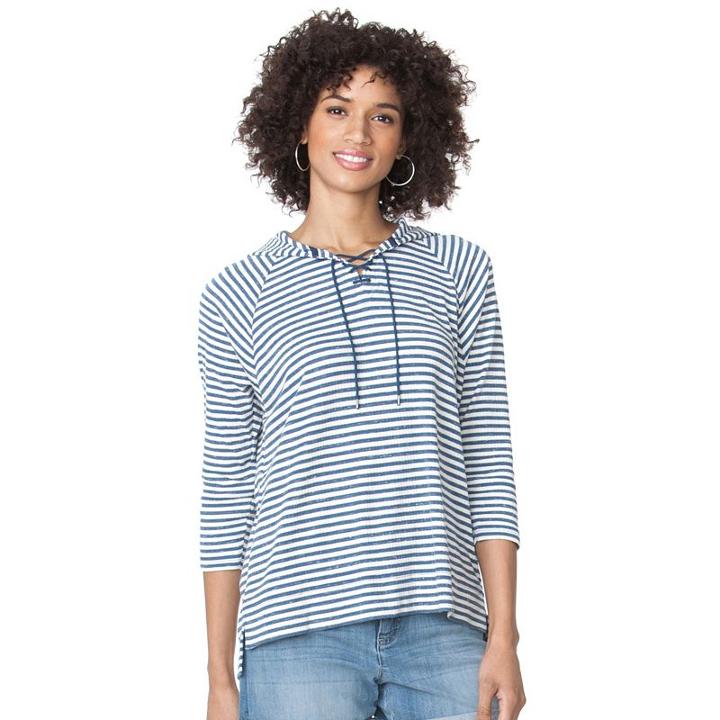 Women's Chaps Striped Waffle-knit Hoodie, Size: Large, Blue