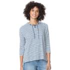 Women's Chaps Striped Waffle-knit Hoodie, Size: Large, Blue