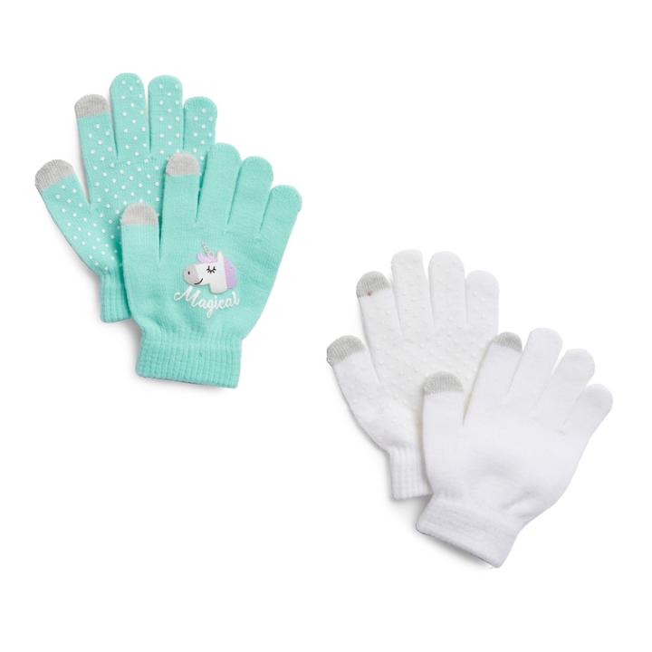 Girls 4-16 So&reg; 2-pack Unicorn Tech Touch Gloves, Med Green
