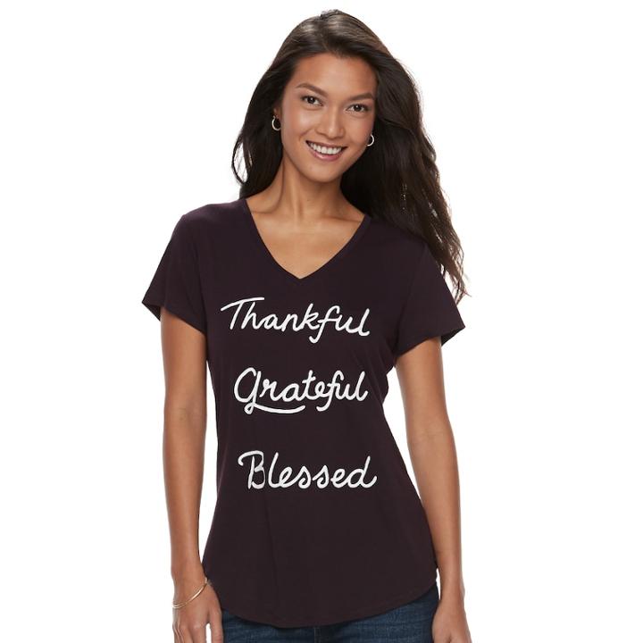 Women's Apt. 9&reg; V-neck Graphic Tee, Size: Large, Drk Purple
