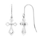 Sterling Silver Diamond Accent Cross Drop Earrings, Women's, White