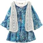Girls 7-16 Speechless Crochet Vest & Chiffon Flounce Top With Necklace, Size: Large, Blue Other