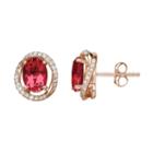 Ruby & 1/8 Carat T.w. Diamond 10k Rose Gold Halo Button Stud Earrings, Women's, Red