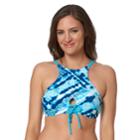 Women's Pink Envelope Tie-dye High-neck Bikini Top, Size: Small, Med Green