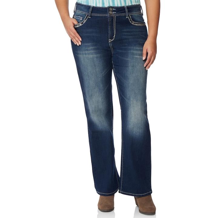 Juniors' Plus Size Wallflower Luscious Embellished Curvy Bootcut Jeans, Teens, Size: 16, Grey
