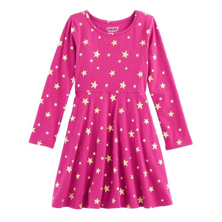 Girls 4-10 Jumping Beans&reg; Long-sleeved Print Skater Dress, Size: 7, Dark Pink