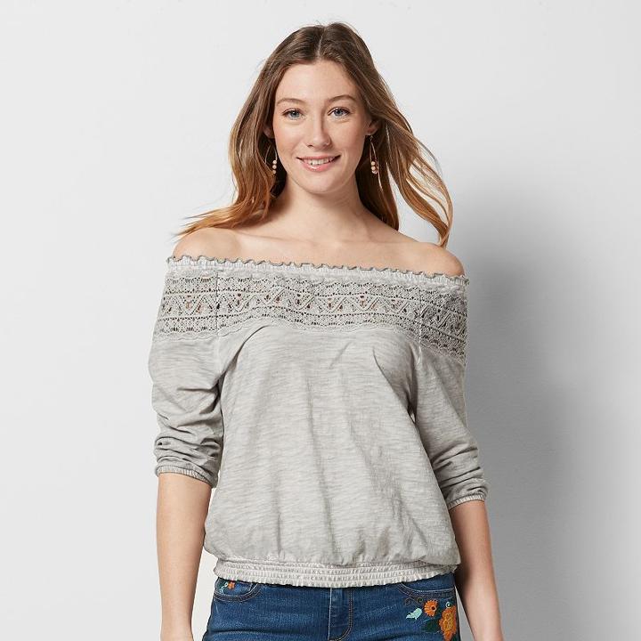 Women's Sonoma Goods For Life&trade; Crochet Off-the-shoulder Tee, Size: Xl, Lt Green