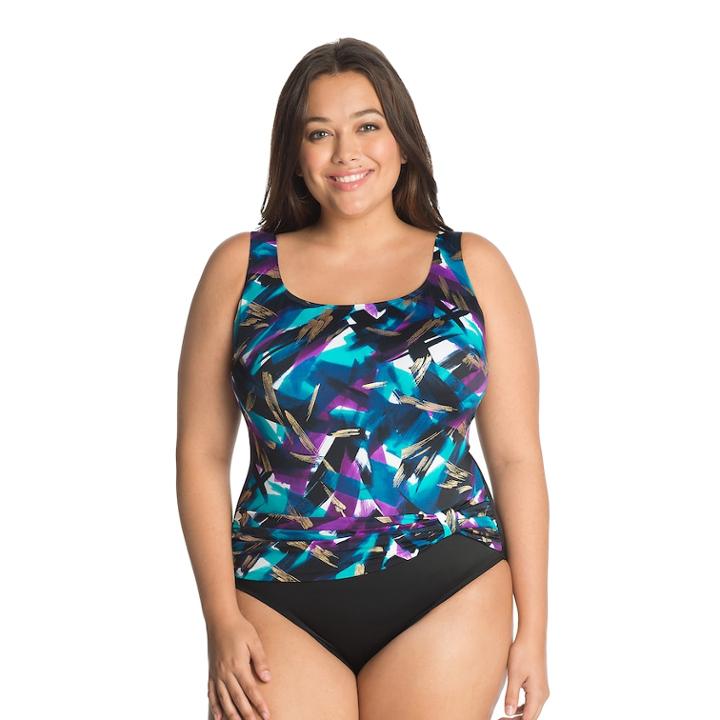 Plus Size Great Lengths Tummy Slimmer Floral Sash Detail One-piece Swimsuit, Women's, Size: 16, Purple