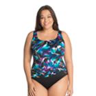 Plus Size Great Lengths Tummy Slimmer Floral Sash Detail One-piece Swimsuit, Women's, Size: 16, Purple