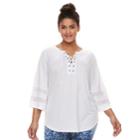 Plus Size French Laundry Lace-up Mesh Top, Women's, Size: 3xl, White