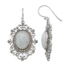 Silver Plated Jade & Marcasite Oval Filigree Drop Earrings, Women's, Green