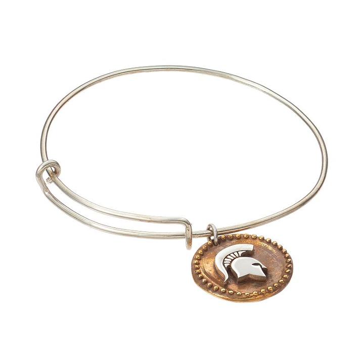 Dayna U Sterling Silver Michigan State Spartans Antiqued Coin Bangle Bracelet, Women's, Grey