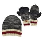 Muk Luks Sock-striped Marled Beanie & Convertible Flip-top Mittens Set - Men