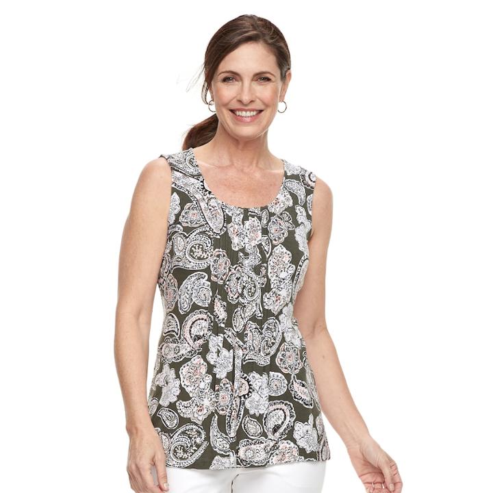 Petite Croft & Barrow&reg; Pintuck Tank, Women's, Size: Xs Petite, Dark Green