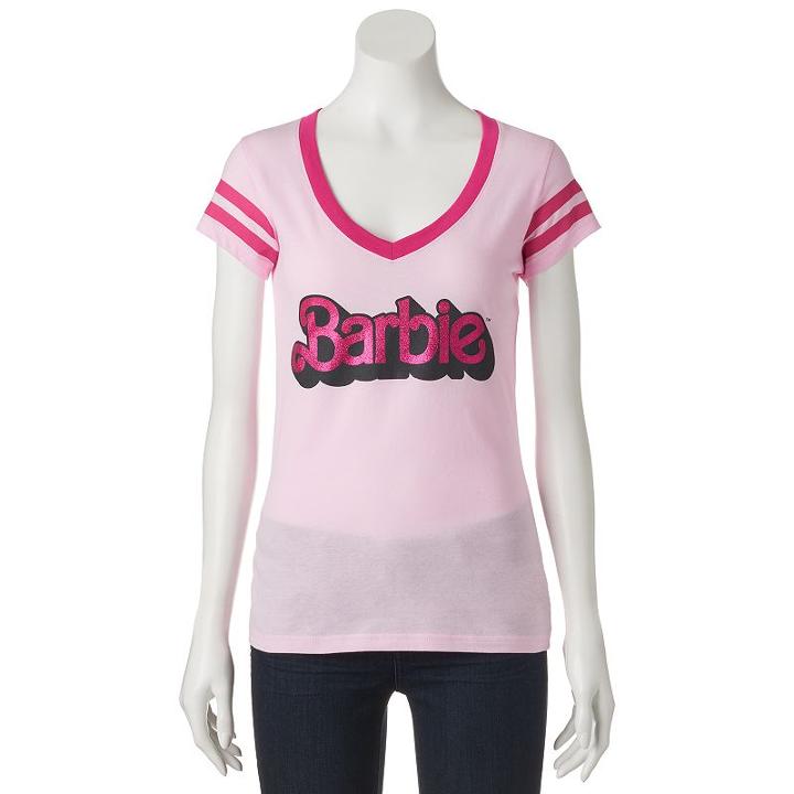 Juniors' Barbie Glitter Graphic Tee, Girl's, Size: Large, Pink