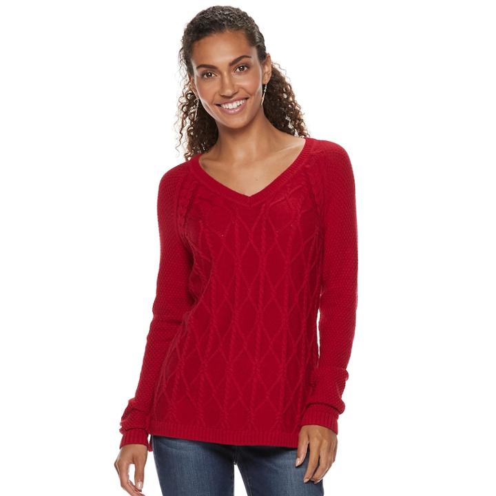 Women's Sonoma Goods For Life&trade; Trellis Cable-knit Sweater, Size: Large, Dark Red