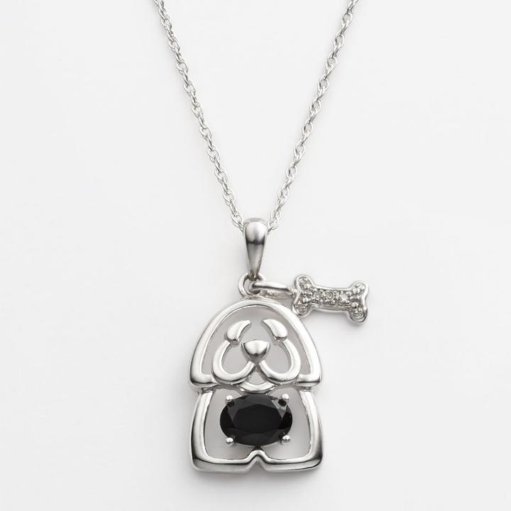 Sterling Silver Diamond Accent And Black Onyx Openwork Puppy Pendant, Women's, Size: 18