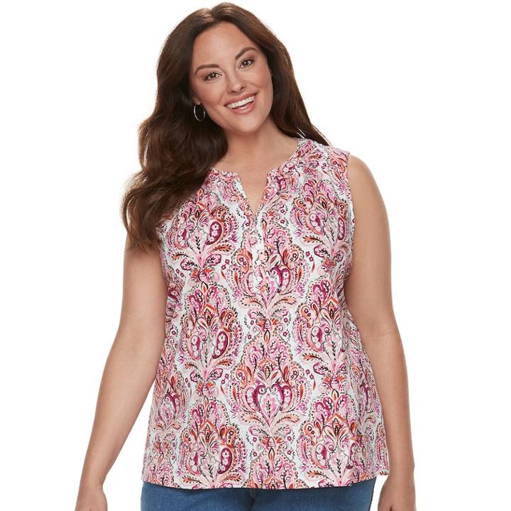 Plus Size Croft & Barrow® Henley Tank, Women's, Size: 3xl, Med Pink