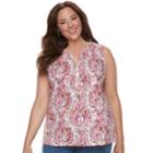 Plus Size Croft & Barrow&reg; Henley Tank, Women's, Size: 3xl, Med Pink