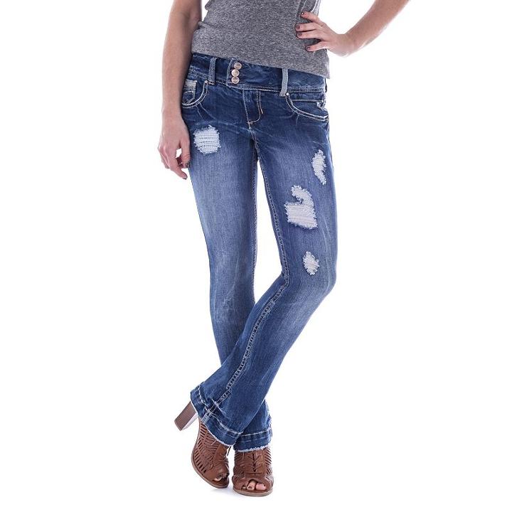 Juniors' Amethyst Ripped Baby Bootcut Jeans, Girl's, Size: 0, Dark Blue