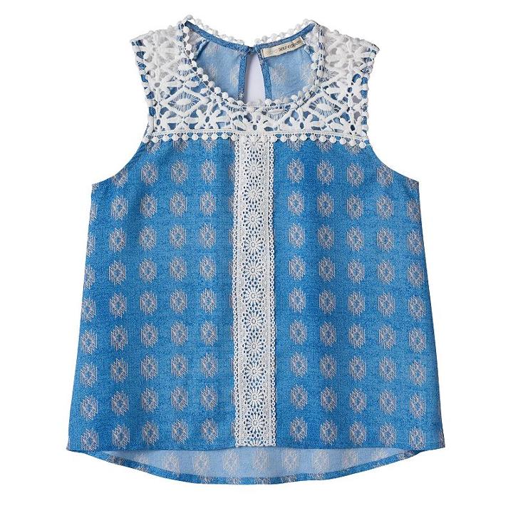Girls 7-16 Self Esteem Crochet Lace Trim Tank Top, Girl's, Size: Small, Blue Other